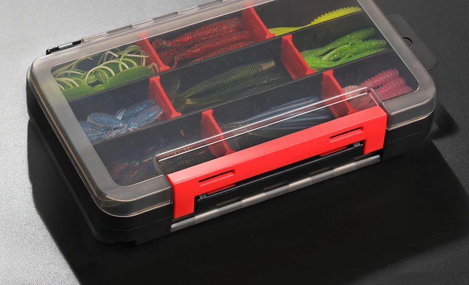 TSURINOYA Double Layer Soft Lure and Hooks Box RX17 Compartment Double Sided Hard Bait Boxes Fishing Tackle Storage Case