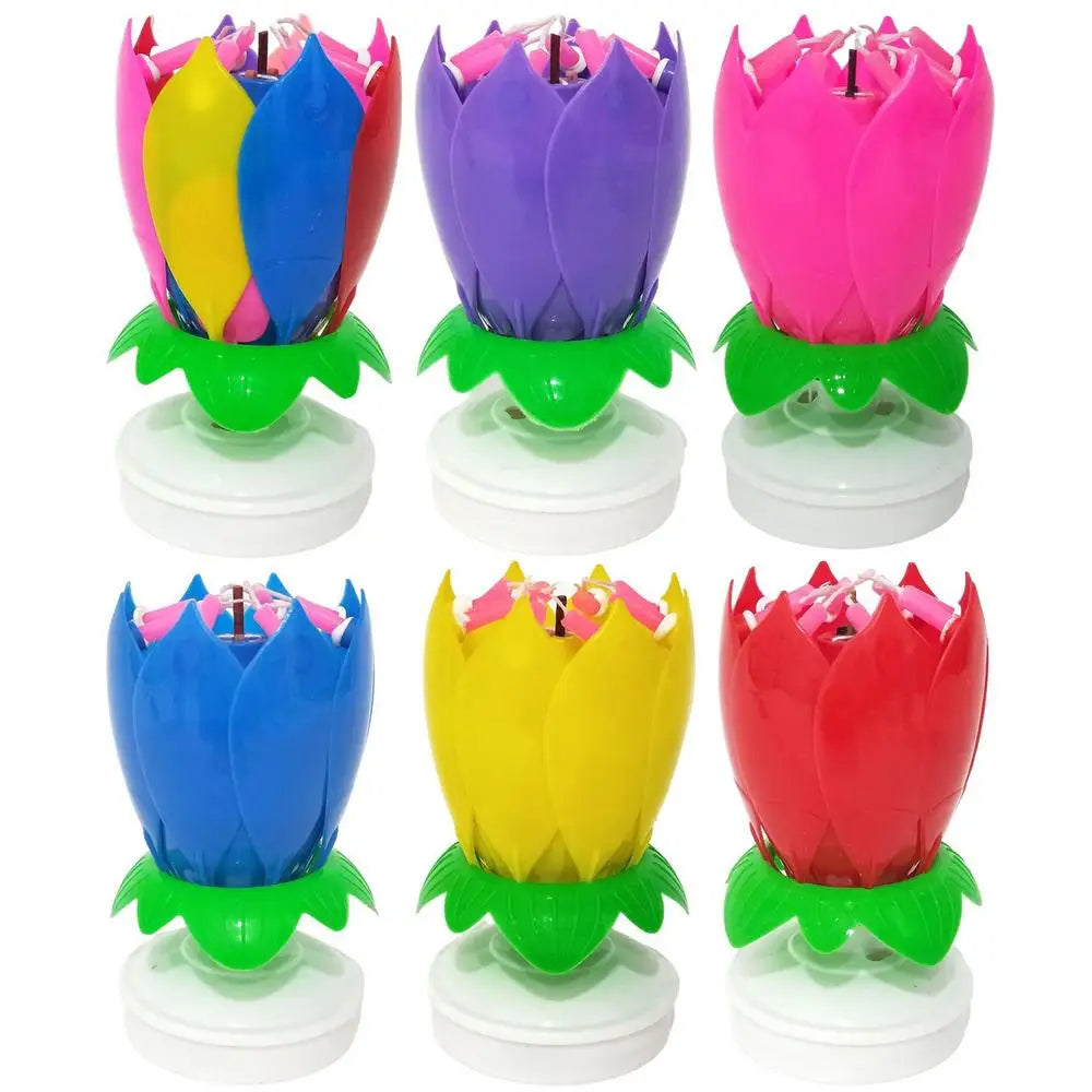 Innovative Party Cake Candles Musical Rotating Lotus Flower Flat Bottom Rotating Electronic Candle Birthday Cake Music Candles