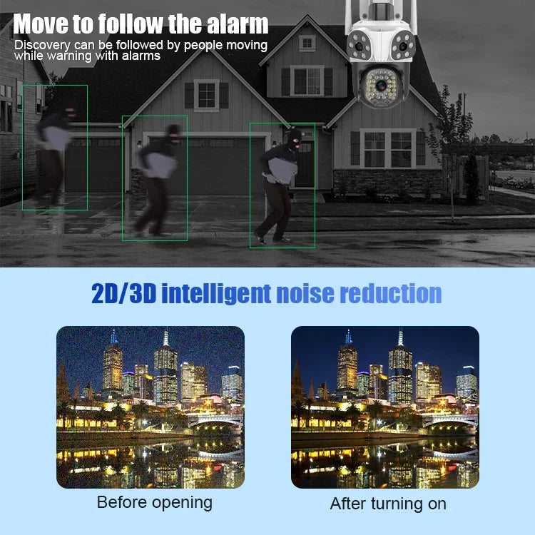 8K 15MP Three Screen WiFi Camera Outdoor HD IP CCTV Auto Tracking Security-Protection 4X Zoom 360° Outdoor Surveillance Camera