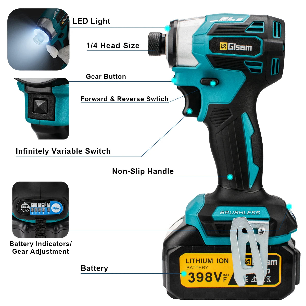 Cordless Electric Impact Screwdriver 688NM Power Tool Rechargeable Brushless Wrench Driver Kit 3-LED Light for Makita 18VBattery