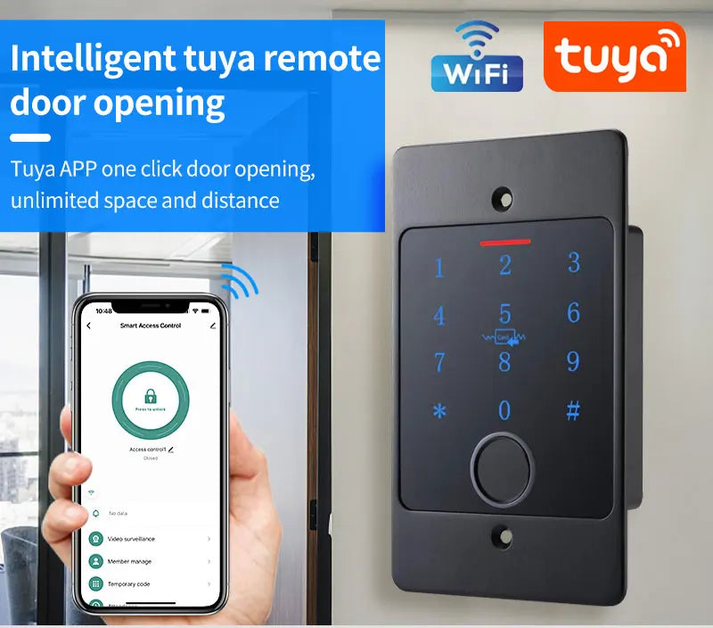 WiFi Tuya App Smart Door Lock Keyboard RFID Access Controller Waterproof Metal Keypad Concealed Install Biometric Access Control