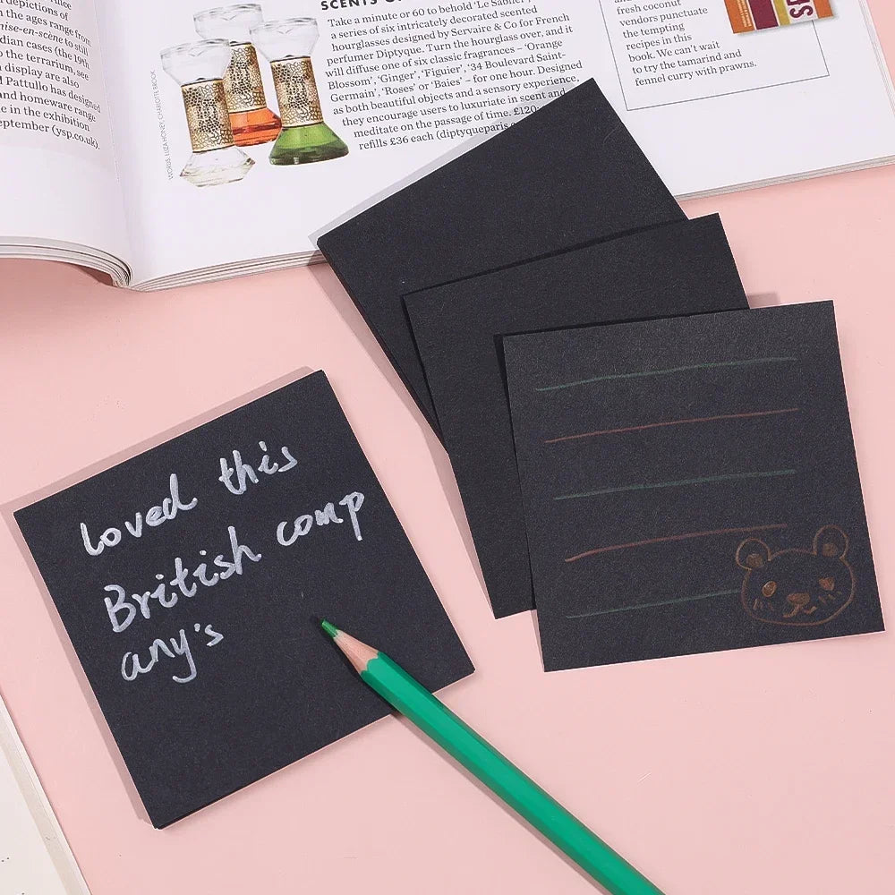 50 Sheets Solid Black Sticky Notes Self-Stick Notes Pads Posted It for Office School Stationary 50 Sheets Simple Black Memo Pad