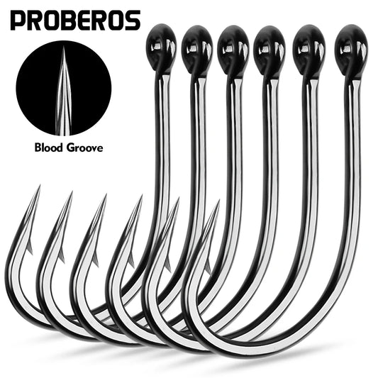 PROBEROS 100Pcs/lot High Carbon Steel Black Lure Hook 1/2/4/8 Size With Barbs Fishhook Fishing Gear Wholesale