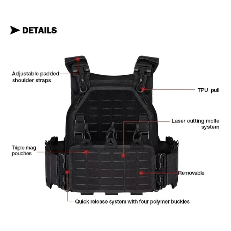 Yakeda New Hunting Tactical Vest 6094 Quick detachable light laser cut Tactical vest Black gear carry tactical vest