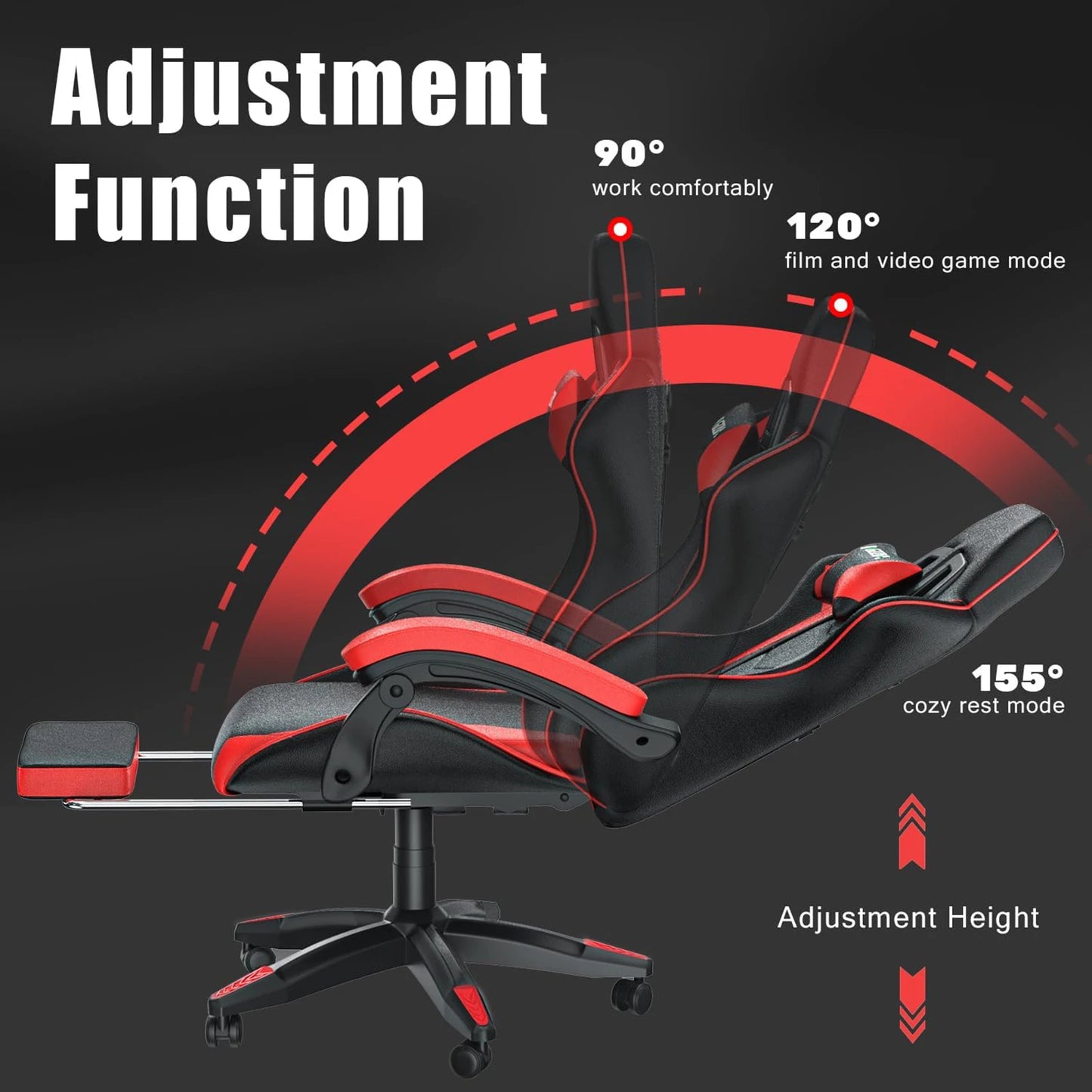 Bigzzia Gaming Chair with Footrest Gamer Chairs Ergonomic with Lumbar Cushion Headrest Chair Height Adjustable Office Chair