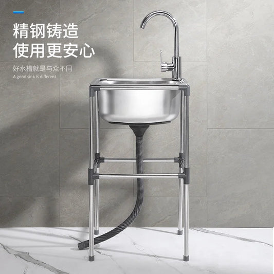 Free Standing Whole Body 100% Stainless Steel 304 Vegetables Wash Basin Kitchen Sink Pool with Bracket