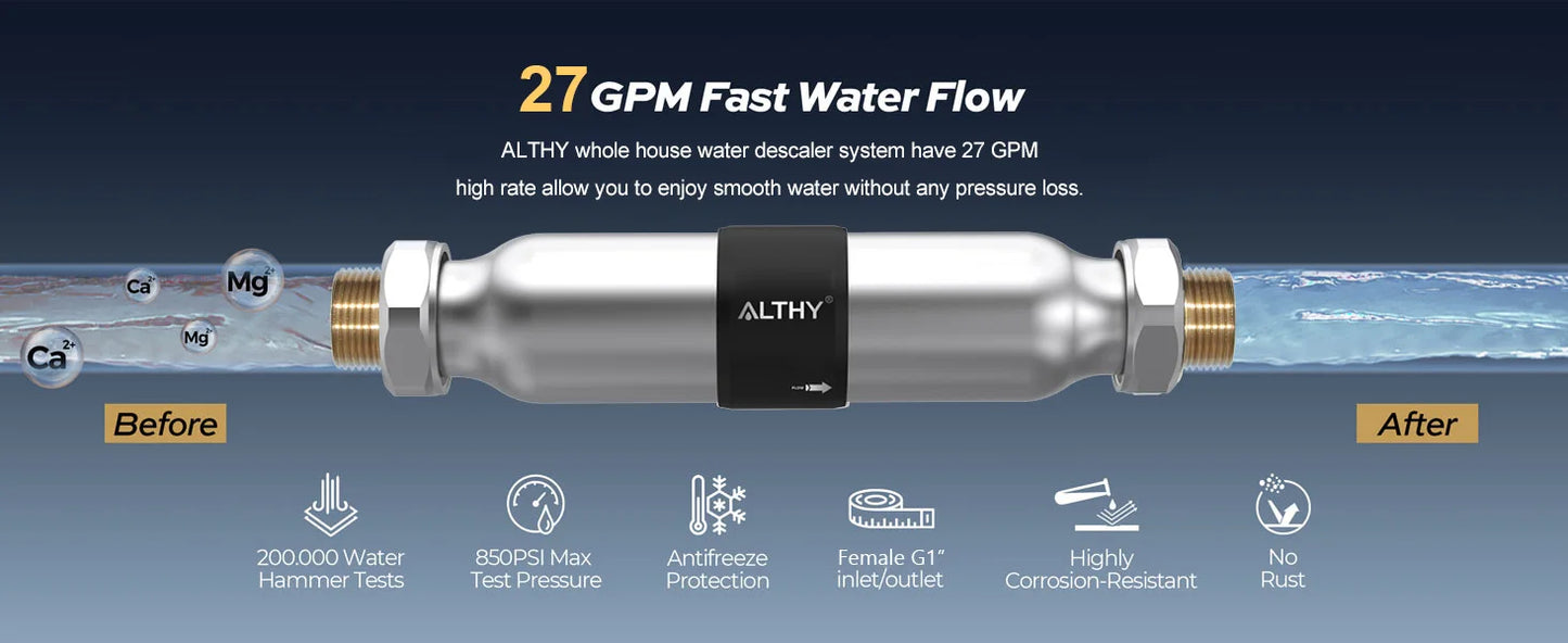 ALTHY AL-WS200 Whole House Water Descaler Scale Inhibition Softener System  Large Flow Anti Limescale Corrosion & Hard water