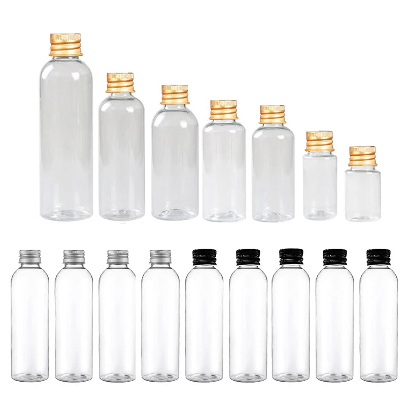 50Pcs 5/10/20/30/50/60/80/100/120ML Mini Portable PET Plastic Bottles  W/ Aluminum Screw Lids Travel Cosmetic Container Lotion