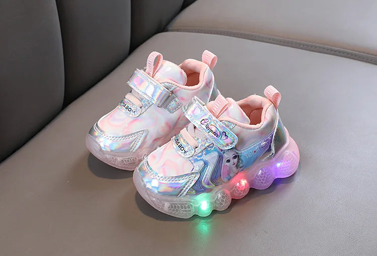 Princess Shoes Frozen Girls' LED Sneakers Children's lighting shoes Cartoon Cute Girl Learning Walking Casual Shoes