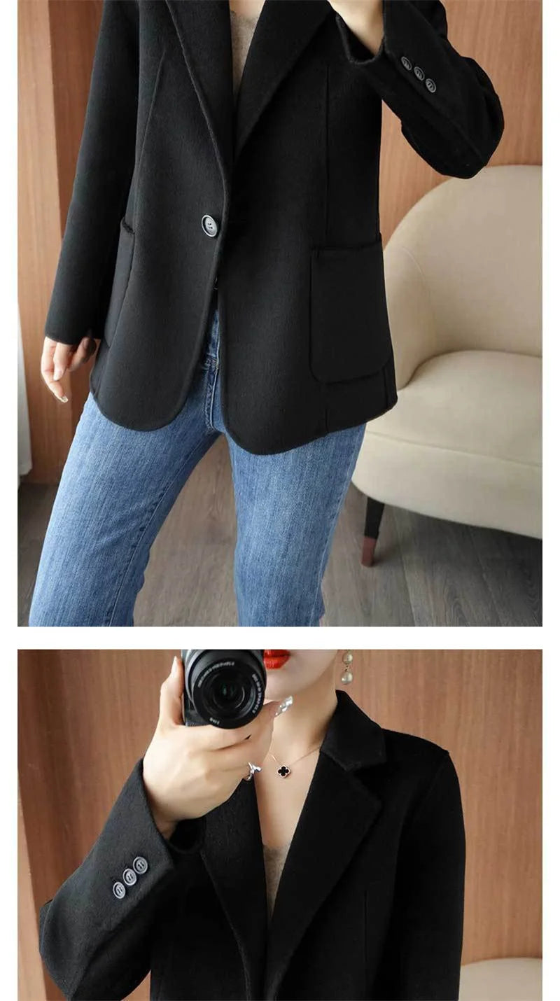 2024 Women Woolen Blazer Jacket Female Lining Autumn Suit Coat Femme Autumn And Winter Thickening Wool Blazer Coats Large Size