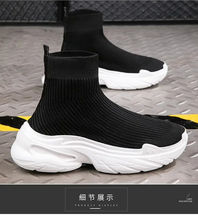 Sneakers for Men Fashion High Top Sock Shoes Autumn New Breathable Casual Shoes Outdoor Platform Anti Slip Walking Shoes 2023