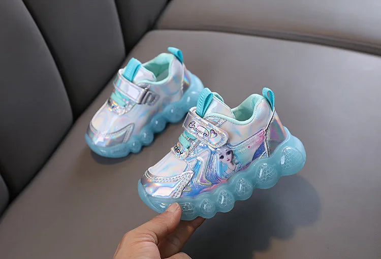 Princess Shoes Frozen Girls' LED Sneakers Children's lighting shoes Cartoon Cute Girl Learning Walking Casual Shoes