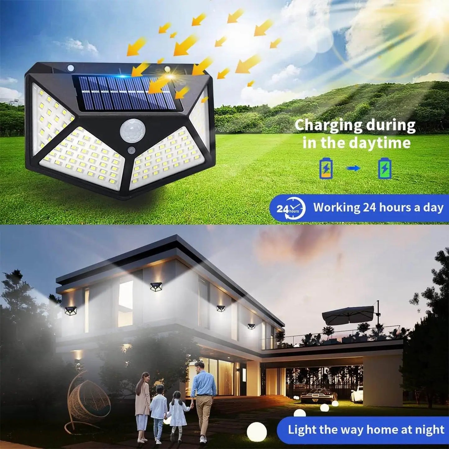 Solar Lights Outdoor 6 Pack, 100LED/3 Modes 270° Lighting Angle Motion Sensor Security Lights, IP65 Waterproof