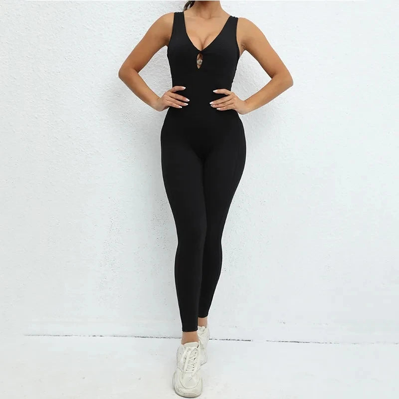 New Sportswear Woman Gym Fitness Overalls Sporty Jumpsuit Women Sport Sets Women Yoga Pants Clothes One Piece OutfitGirl  Back