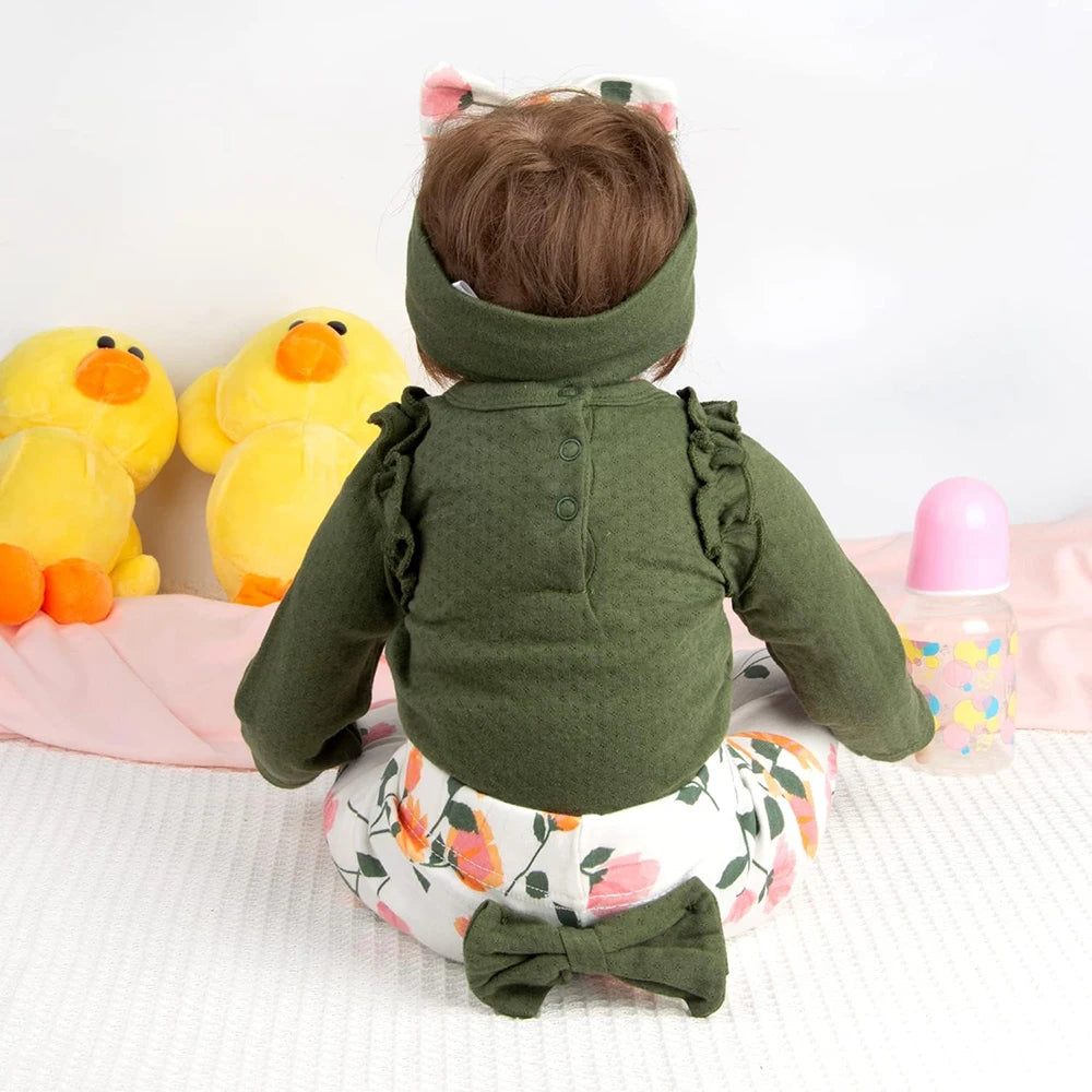 Reborn Dolls Clothes 24 Inches Green Stringy Selvedge Outfits 4pcs for 22- 24inch Reborn Girl Dolls Newborn Baby Doll Clothes