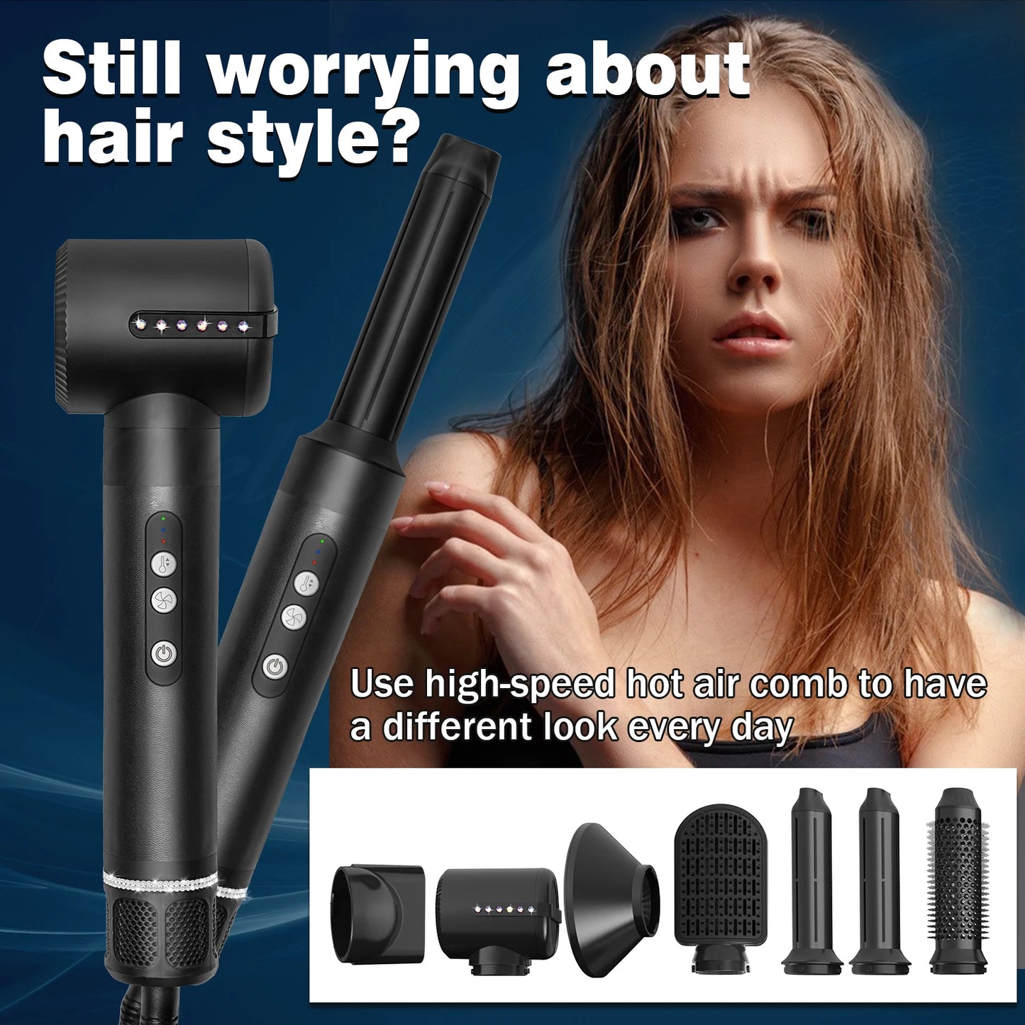 7 In 1 Hair Dryer Electric Hair Brushes Hot Comb Professional Hair Straightener and Curler Straightening Brush for Women