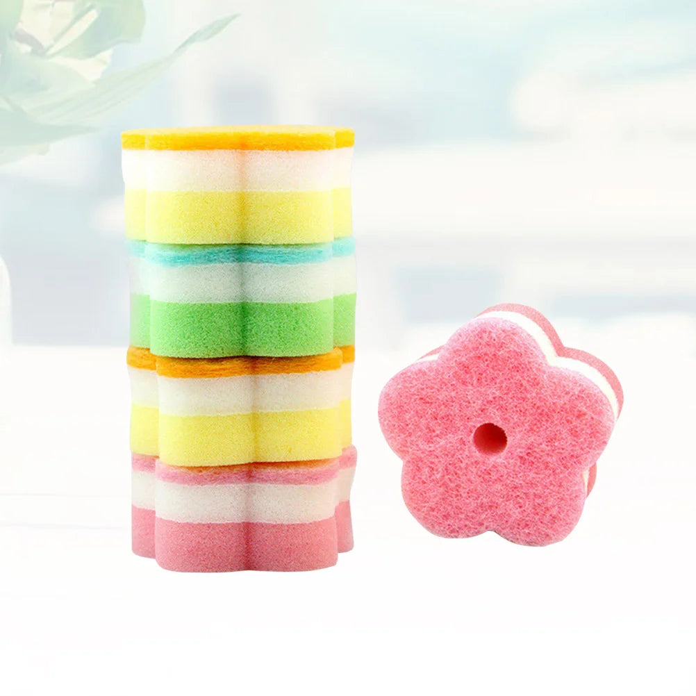 10 Pcs Nanometer Cleaning Dishcloth Sponge Scouring Pad Pot Scrubber Dish Brush for Kitchen (Five Finger Flower, In Bulk)