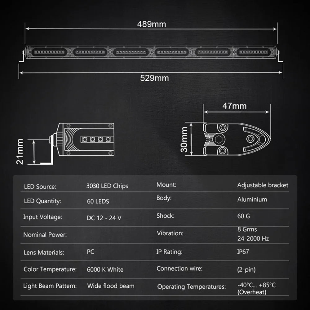 7" x 1.2" Inch Ultra Slim LED Light Bar LED Work Light Grill Light for Driving Offroad Vehicle Car Truck 4x4 SUV ATV Off Road