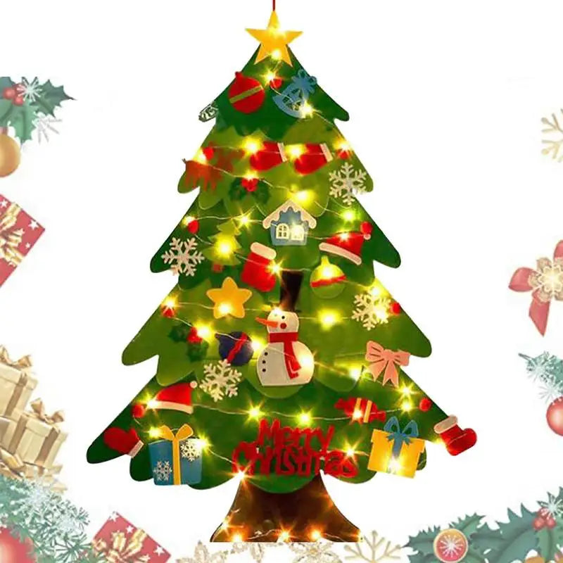 Clearance Sale LED Christmas Tree Wall Hanging DIYS Christmas Felt Tree Set Navidad 2025 Dec Include 21pcs Detachable Ornaments