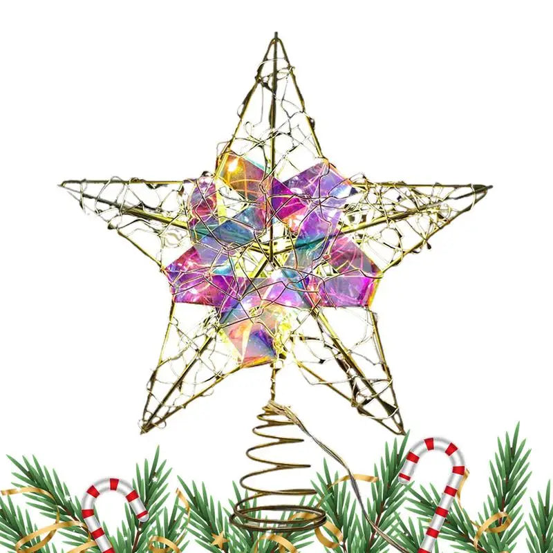 Christmas Tree Topper Star Glittered Tree-Top Star For Christmas Metal Decorative Star With Light For Christmas Tree Party