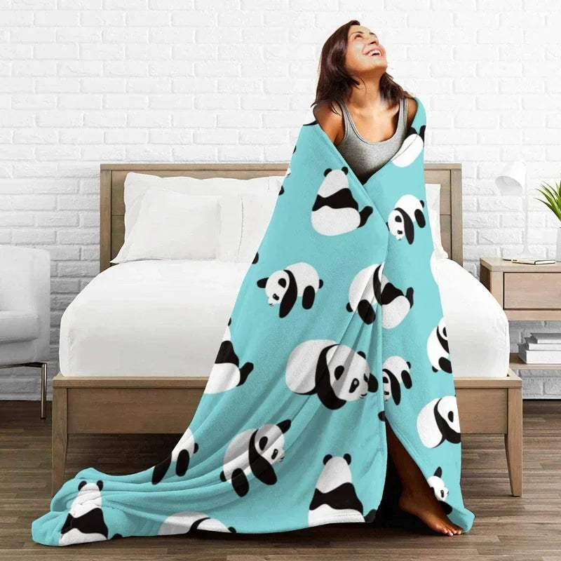 Cute Panda Flannel Fleece Bed Throw Lightweight Cozy Plush Blanket for Bedroom Living Rooms Sofa Couch 50 "x 40"