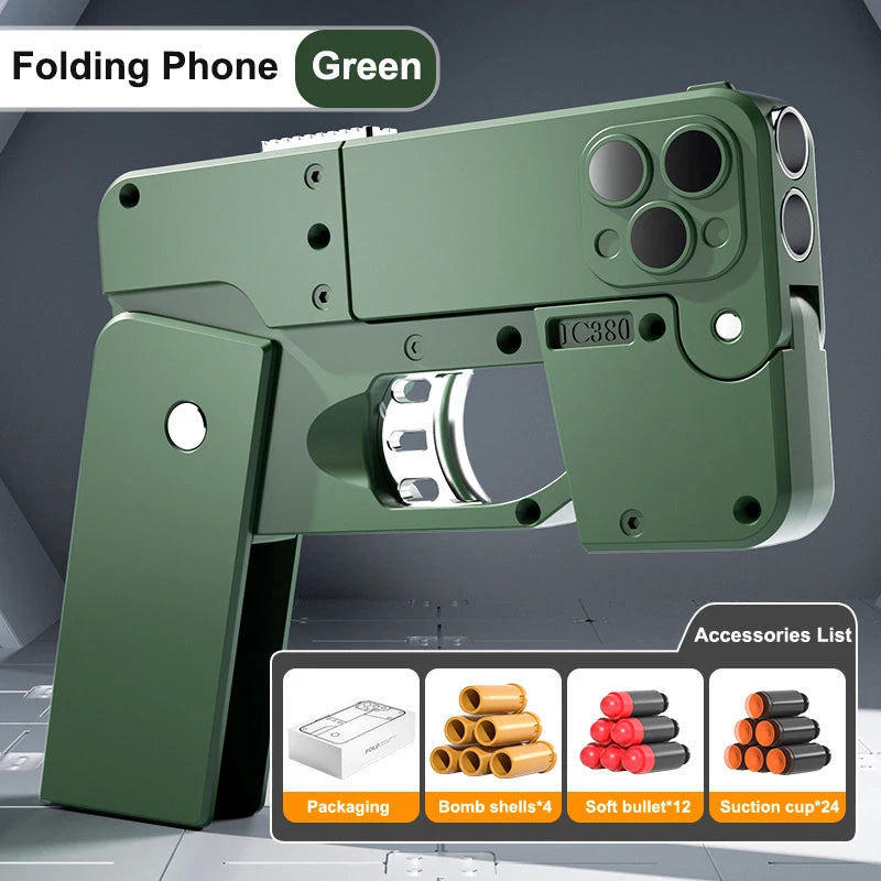 New Folding Mobile Phone Soft Bullet Gun Toy Children's Mobile Phone Deformation Toy Pistol with 2 Seed Bullets Children's Gift