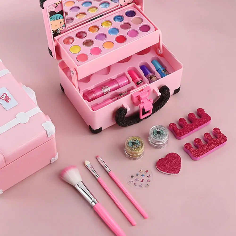 Kids Makeup Kit For Girl Washable Safe Cosmetics Toys Set Children Makeup Cosmetics Playing Box Play Set Safety Non-toxic Toys