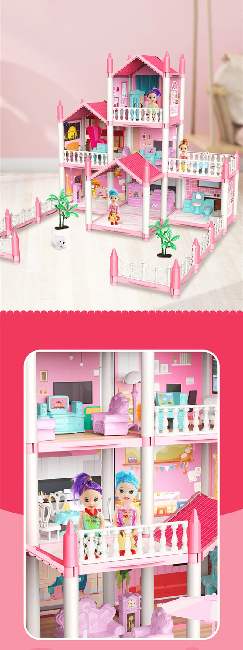 Children Montessori House 3d Assembled Lighting Diy Manual Doll House Villa Set Princess Castle Girl's Puzzle Toy Birthday Gift