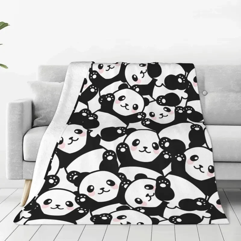 Cute Panda Cartoon Knitted Blankets Lovely Animal Flannel Throw Blanket Summer Air Conditioning Decoration Soft Warm Bedspreads