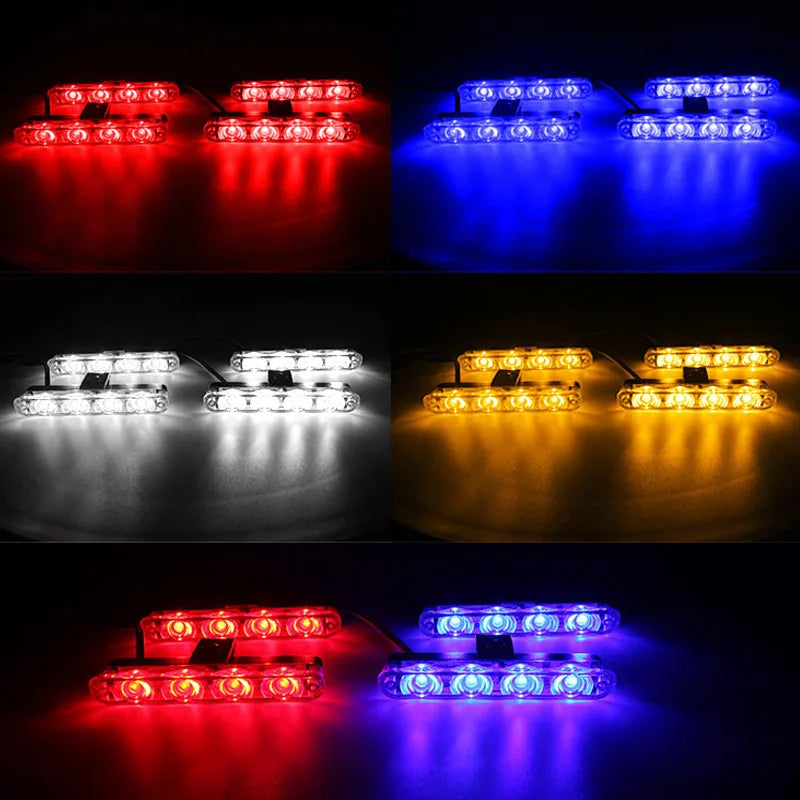 4 In 1 Red Blue Emergency Strobe Lights Police Lights 12V with Wireless Remote Control Flash Grille Lamp for Cars Truck Van SUV