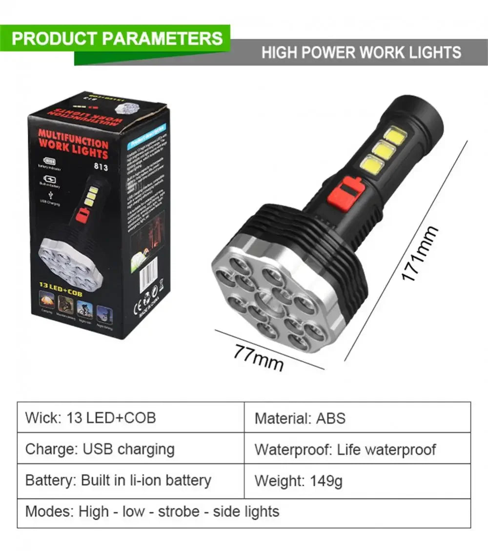 Most Powerful LED Flashlight USB Rechargeable Flashlights Outdoor Waterproof Torch Super Bright Emergency Lights