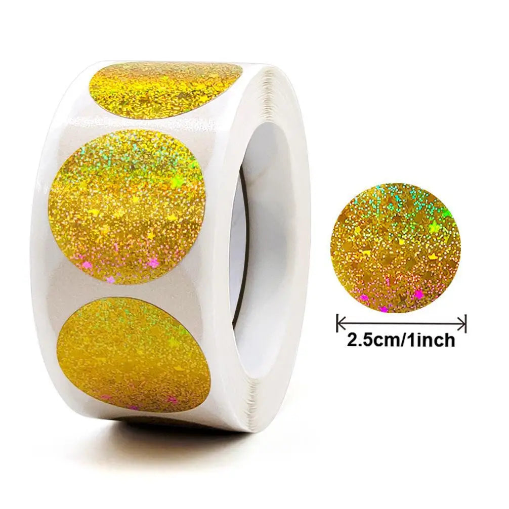 100-500pcs Gold Holographic Glitter Sealing Label Round Laser Sticker Party Handmade Cute Envelope Business Label Stationary