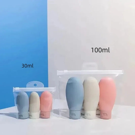 3Pcs/Set 30/60/100ml Refillable Bottles Silicone Soft Squeeze Tube Lotion Container Empty Bottle Portable Travel Shampoo Tool