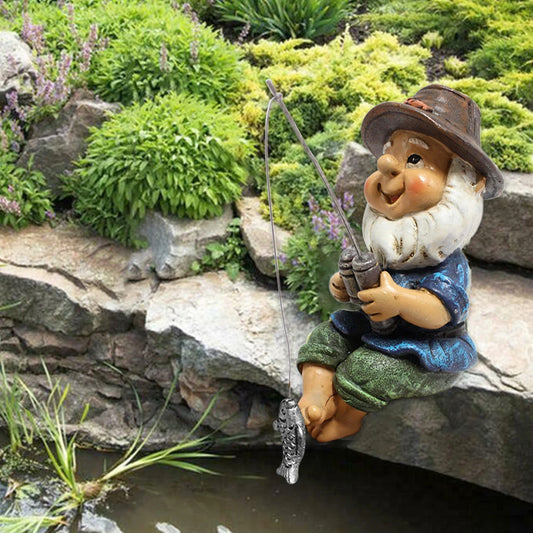 Mini Fishing Gnome Statue Resin Dwarf Outdoor Statue Lawn Patio Balcony Garden Decoration Desktop Decorations Accessories