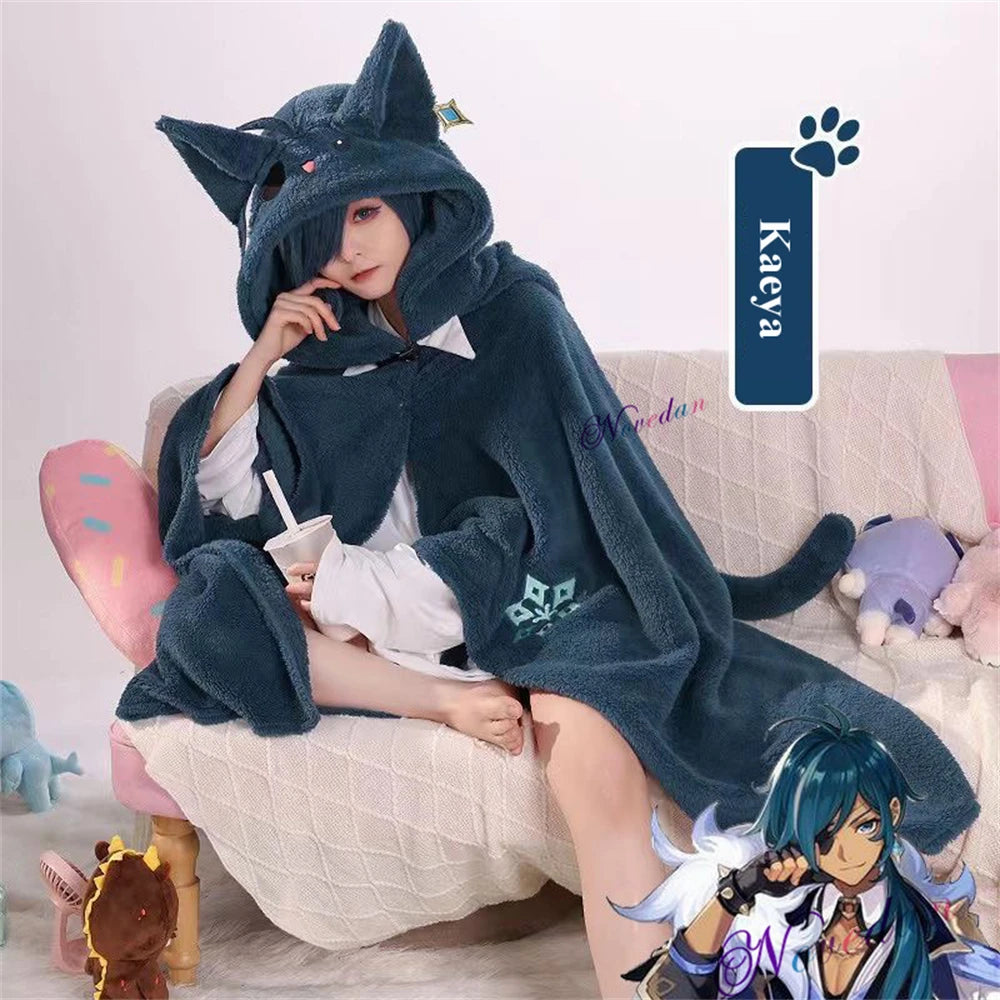 Genshin Impact Xiao Hutao Ghost Wanderer Traveler Kazuha Cosplay Blanket Cloak Cape Funny Fleece Pajamas Anime Costume Hoodie