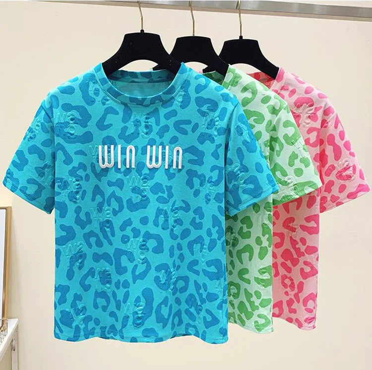 2024 new summer leopard print short sleeved t-shirt for women loose round neck fashionable and chic top trend