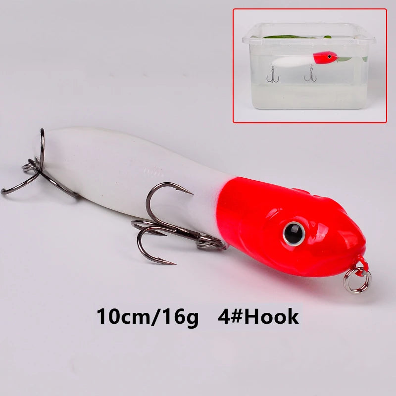 1 Pcs Luminous Bait Red Head White Body Floating Water Mino Plastic Hard Bait Bionic Bait Luminous Submerged Pencil Fishing Gear