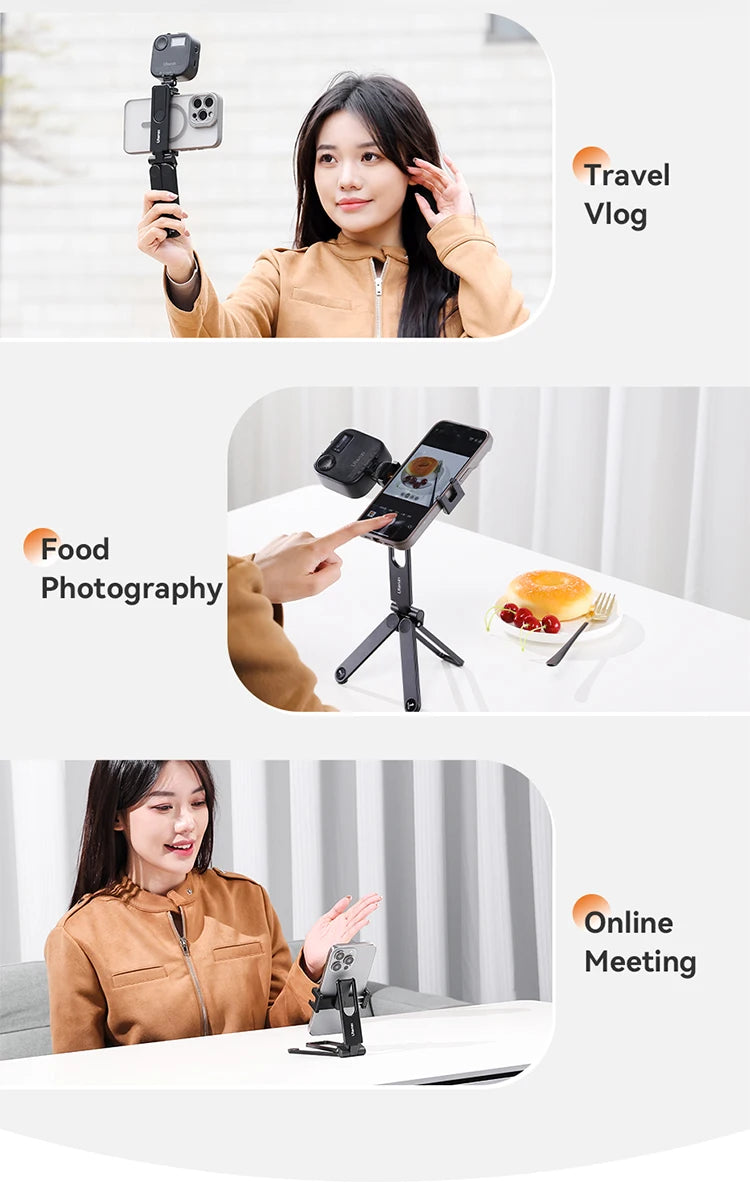 ULANZI MA26 Foldable Phone Tripod -Pocket Cell Phone Vlog Video Tripod Aluminium Desk Stand 2 Cold Shoe Selfie Stick for iPhone