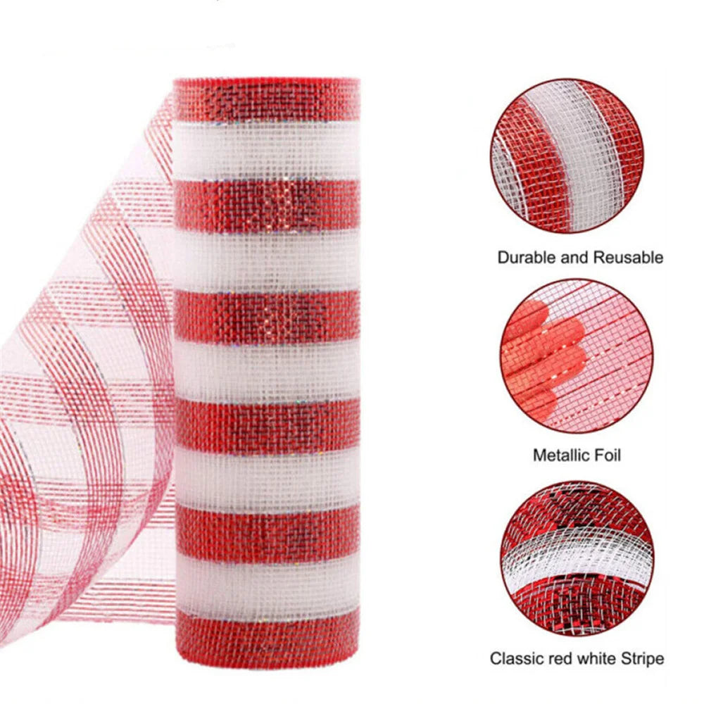 26x10yard Diy Red White Candy Cane Handmade Christmas Wreath Tree Stripes Decoration Mesh Meterial Making Xmas Tree Ornament Dec