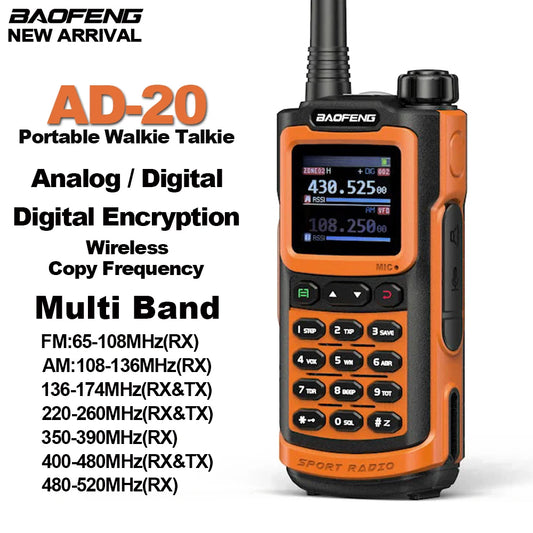 BAOFENG AD-20 Long Range Walkie Talkie Full Band Analog/Digital Wireless Copy Frequency Digital Encryption Record Two Way Radios