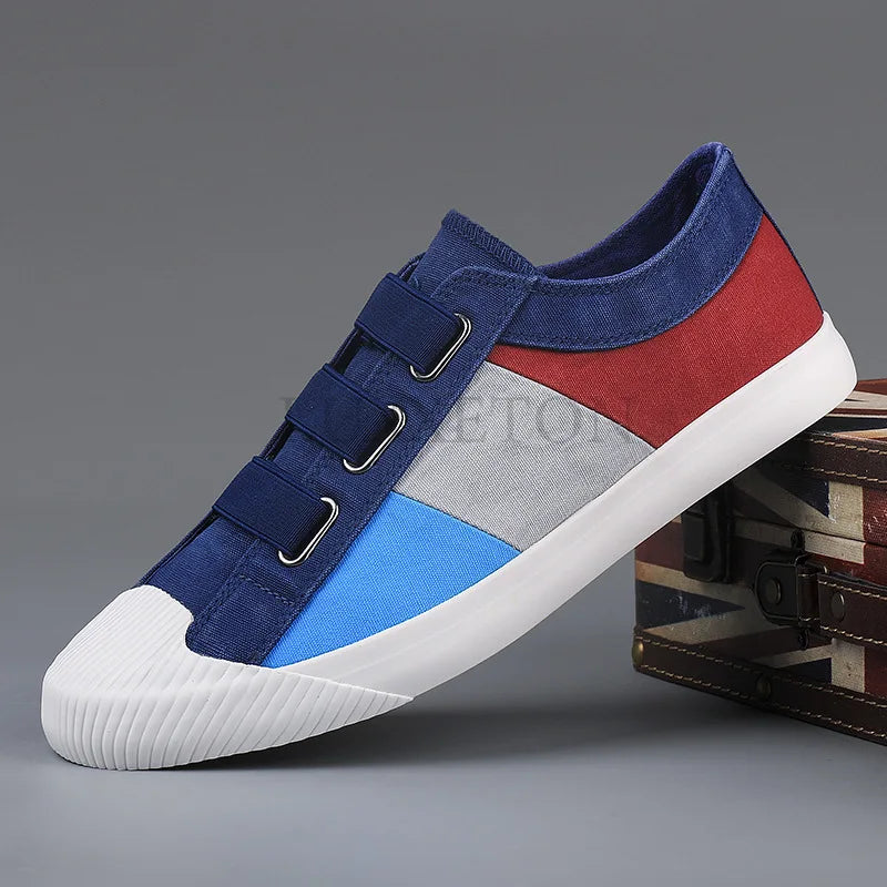 Men's Shoes Color Matching Recreational Shoe Breathable Canvas Shoes Spring Flat Shoes Soft Bottom Vulcanized  Shoes Big Yards