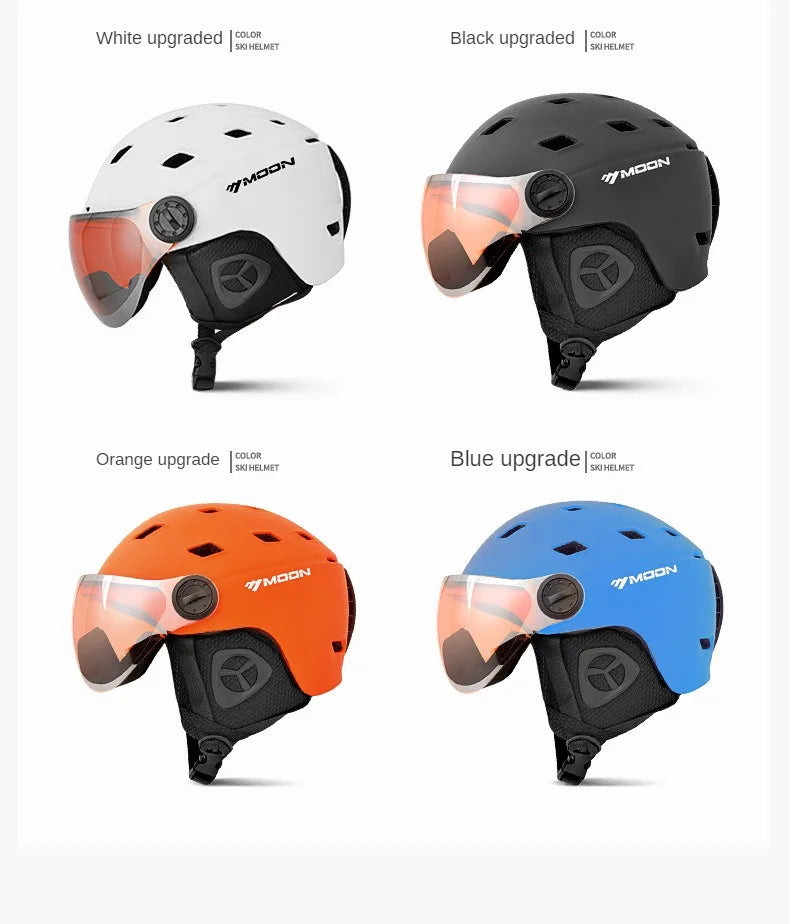 MOON Snow Visor Integrated Forming Safety Protective Equipment with Glasses, Skiing Helmet, Outdoor Sports, Winter