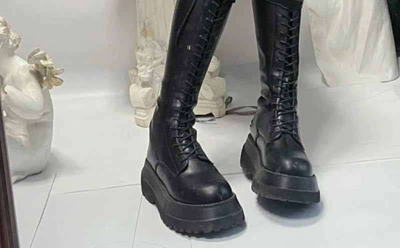 Footwear Lace-up Shoes For Woman Platform Women's Boots With Laces White Long Winter Knee High Shaft Sale Hot Stylish Goth