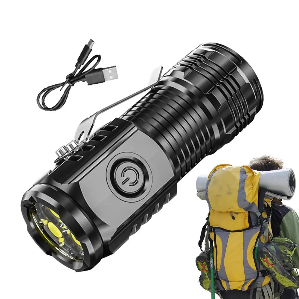 Three-Eyed Small Flashlight Strong Light Type-C Rechargeable Flashlight Super Bright Outdoor Lighting Flash Lights Long-Range