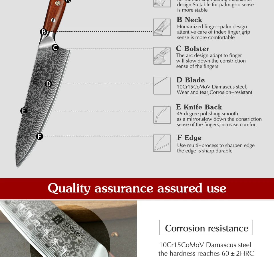 XINZUO 1PCS or 3PCS Kitchen Knife Sets Japanese Forged Damascus Steel Chef Santoku Knives Stainless Steel Rosewood Handle