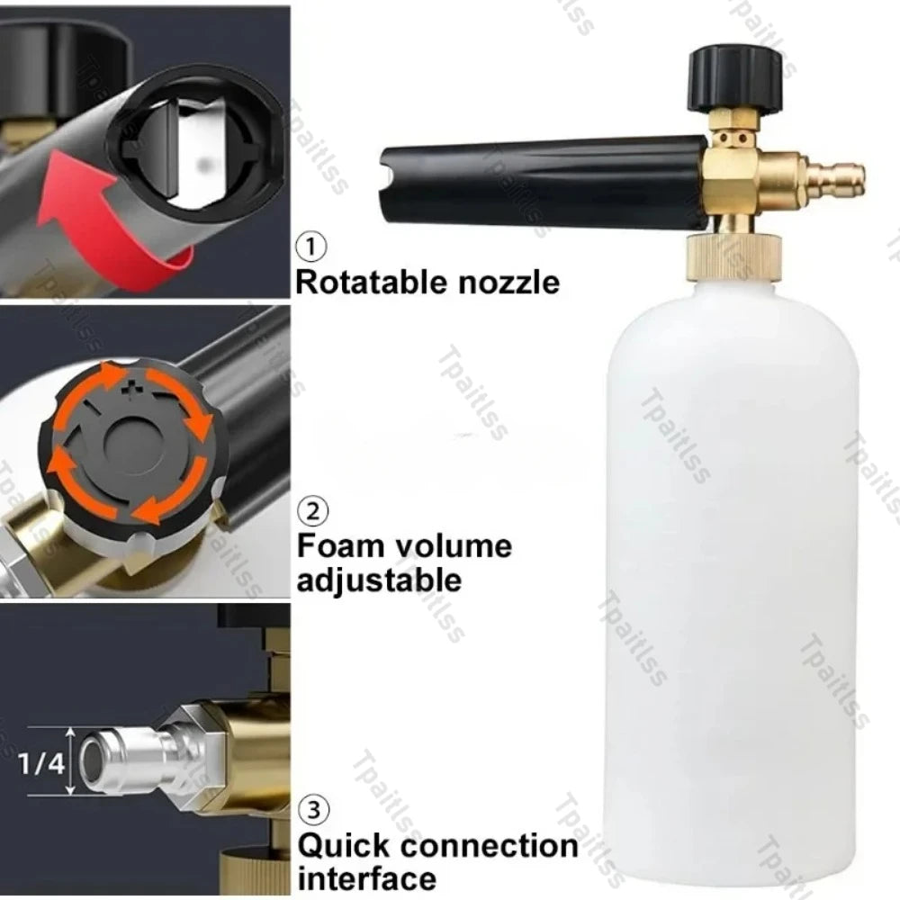 Tpaitlss Foam Cannon with 1/4 Quick or Karcher K Connect and 1L Bottle Snow Foam Lance for Pressure Washer Gun and Wand New