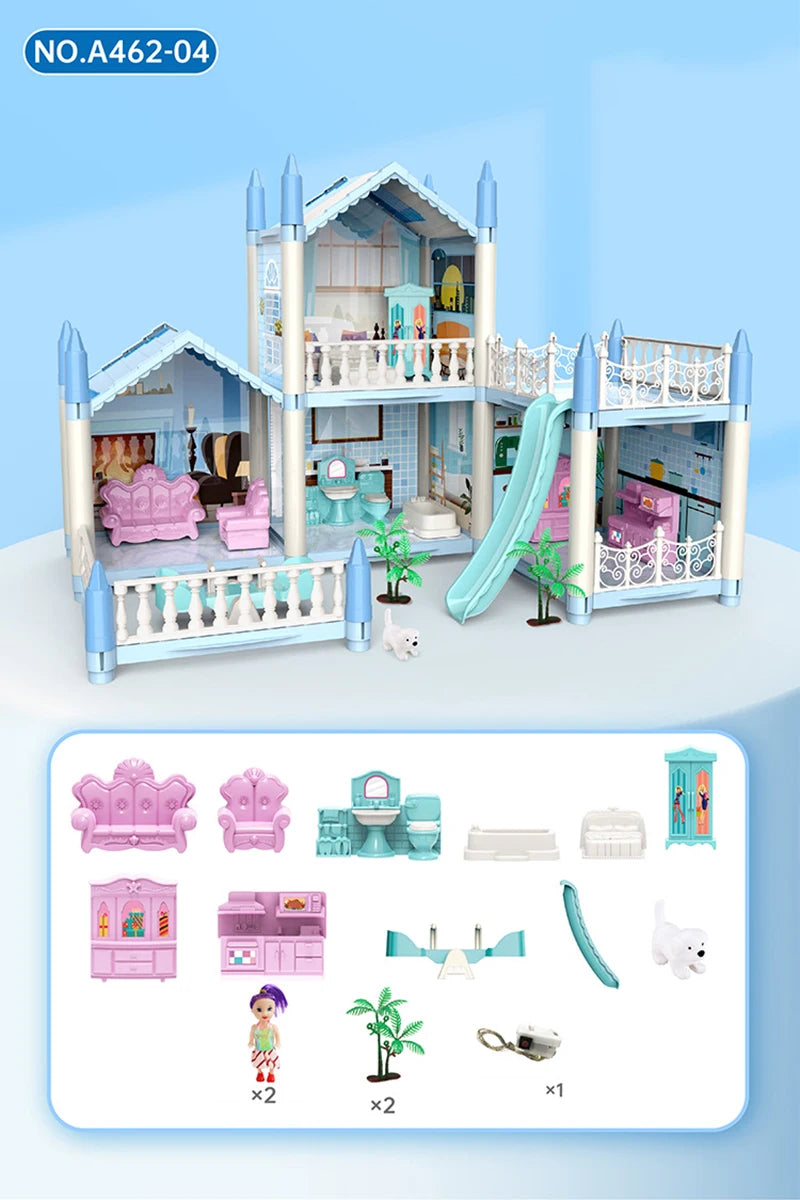 New Diy House Kit Big Dollhouse For Children Bb House Building Doll Furniture Miniature Doll Villas Girls Xmas Gifts Kids Toys