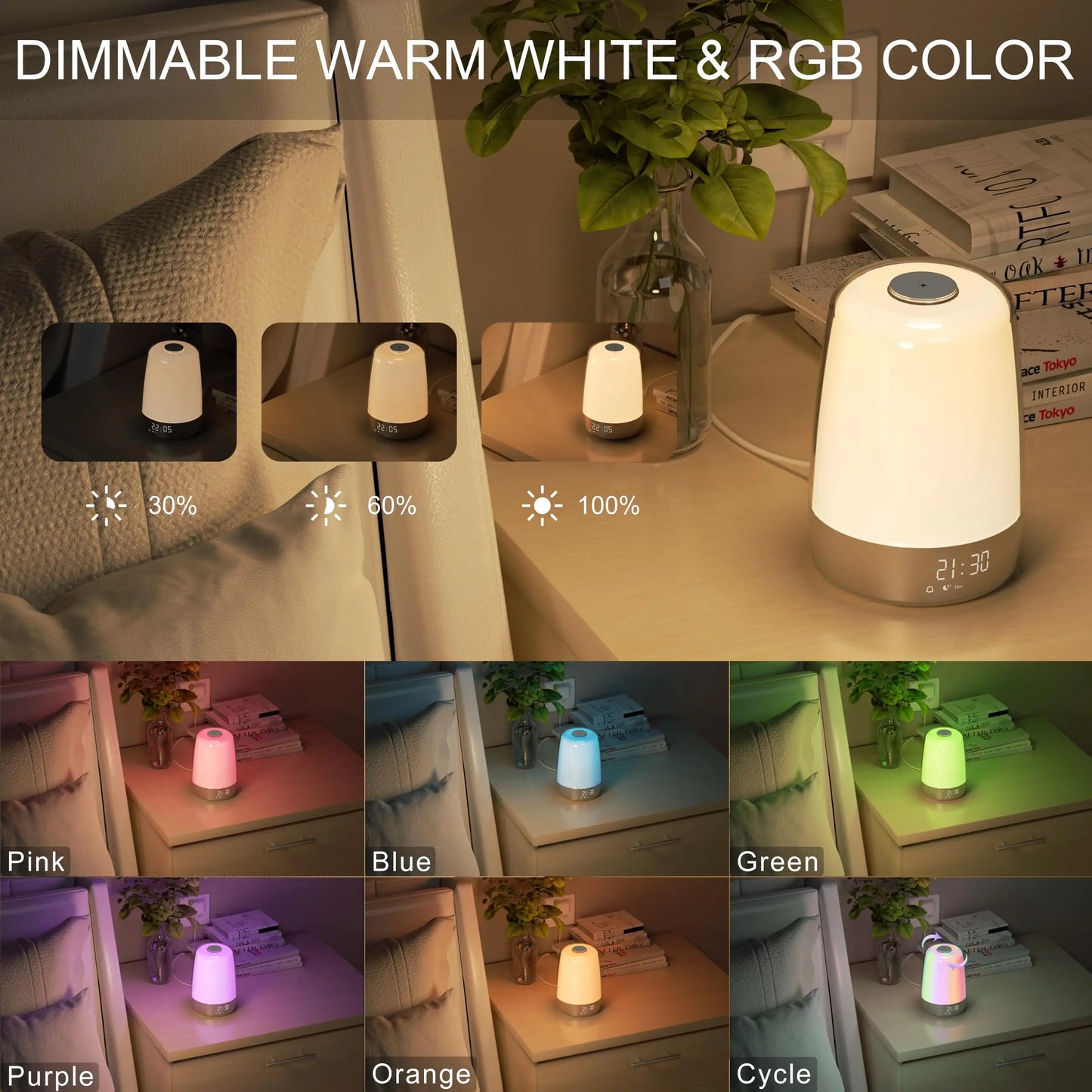 Sunrise Alarm Clock Wake up LED Night Light with Sunrise Simulation Dimmable Ambient Touch Bedsides Lamp 6 RGB Color for Bedroom