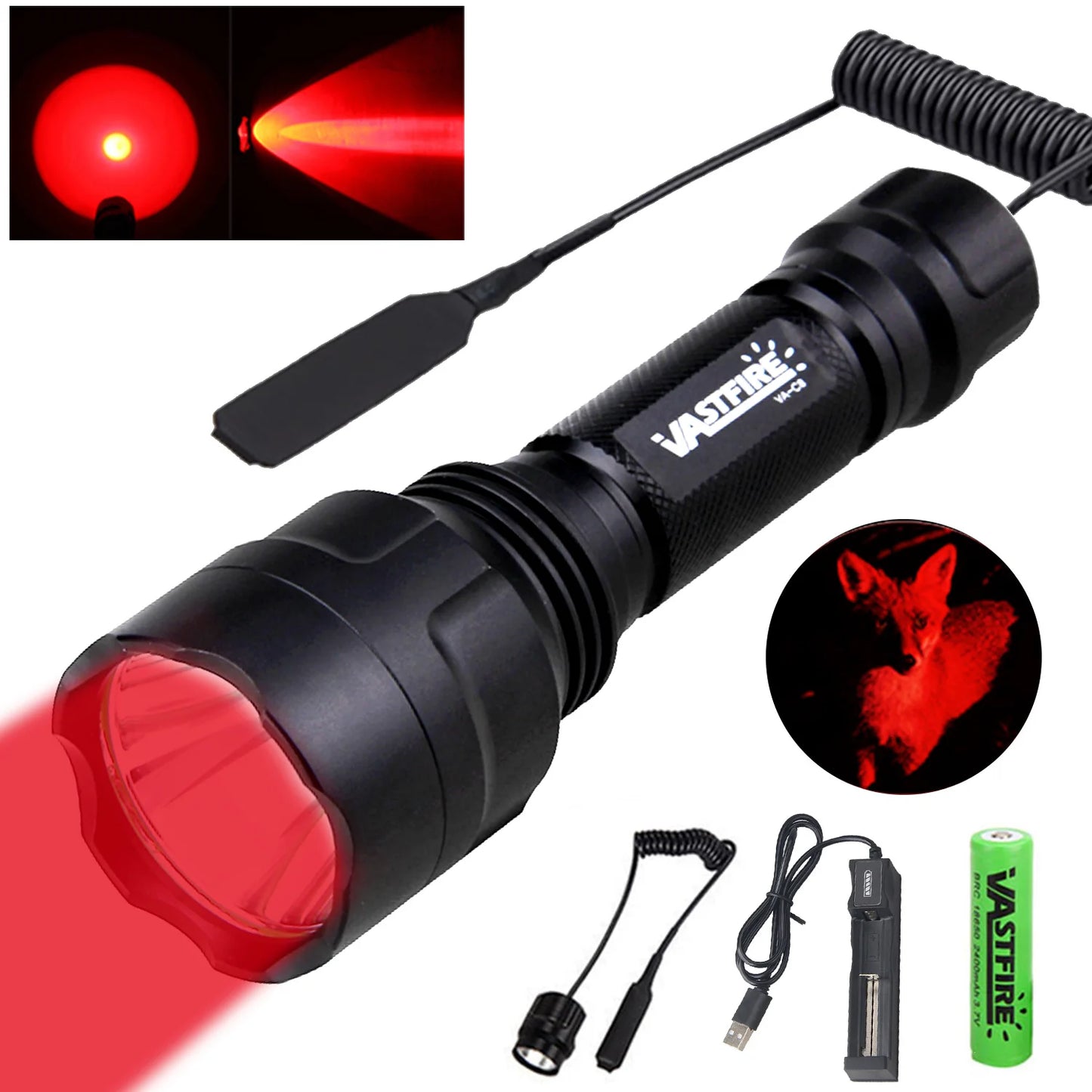 C8 Professional Tactical Flashlight Green/Red/White LED Hunting Torch 1-Mode Torch+18650+Charger+Remote Switch+Rifle Scope Mount