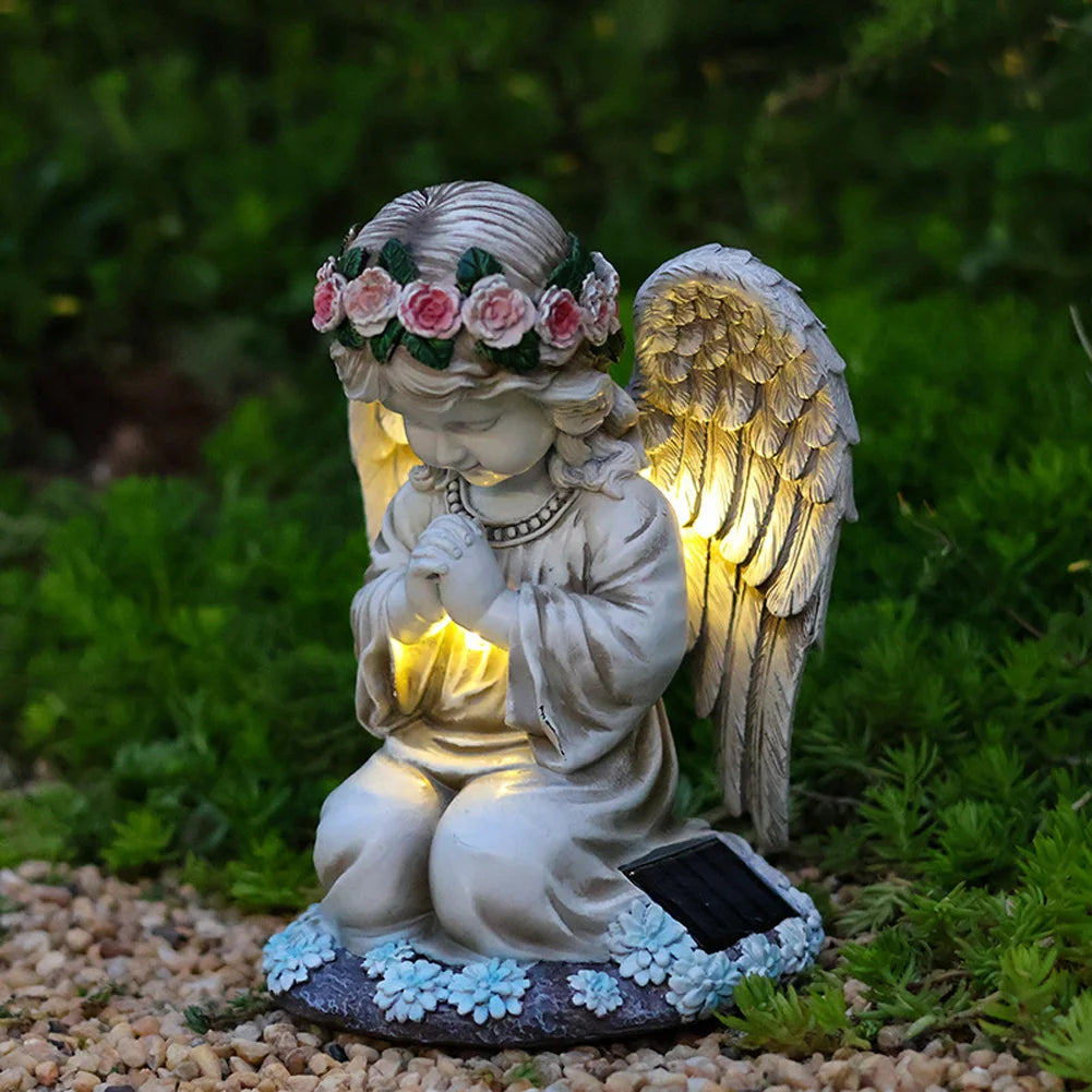 Solar Garden Sculpture With Light Resin Praying Angel Garden Figurine Statue For Outdoor Patio Lawn Yard Porch Garden Decoration